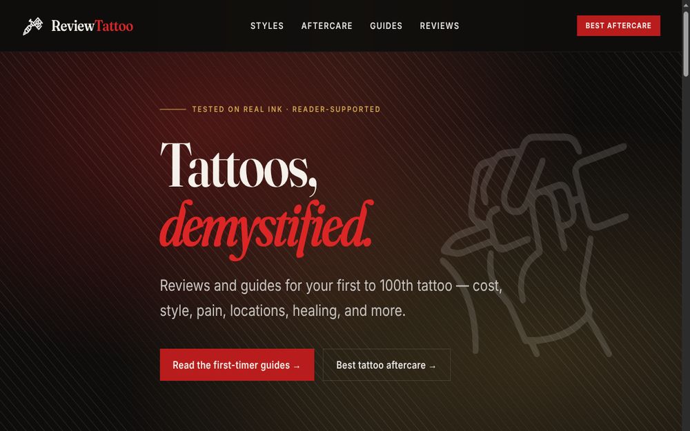 Screenshot of the ReviewTattoo homepage (reviewtattoo.com)