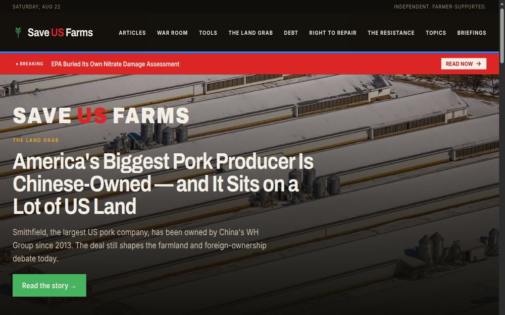 Screenshot of the Save US Farms homepage (saveusfarms.com)