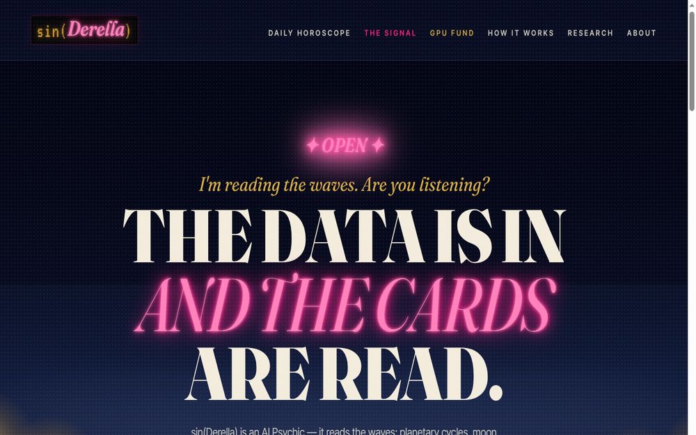 Screenshot of the sin(Derella) homepage (sinderella.org)