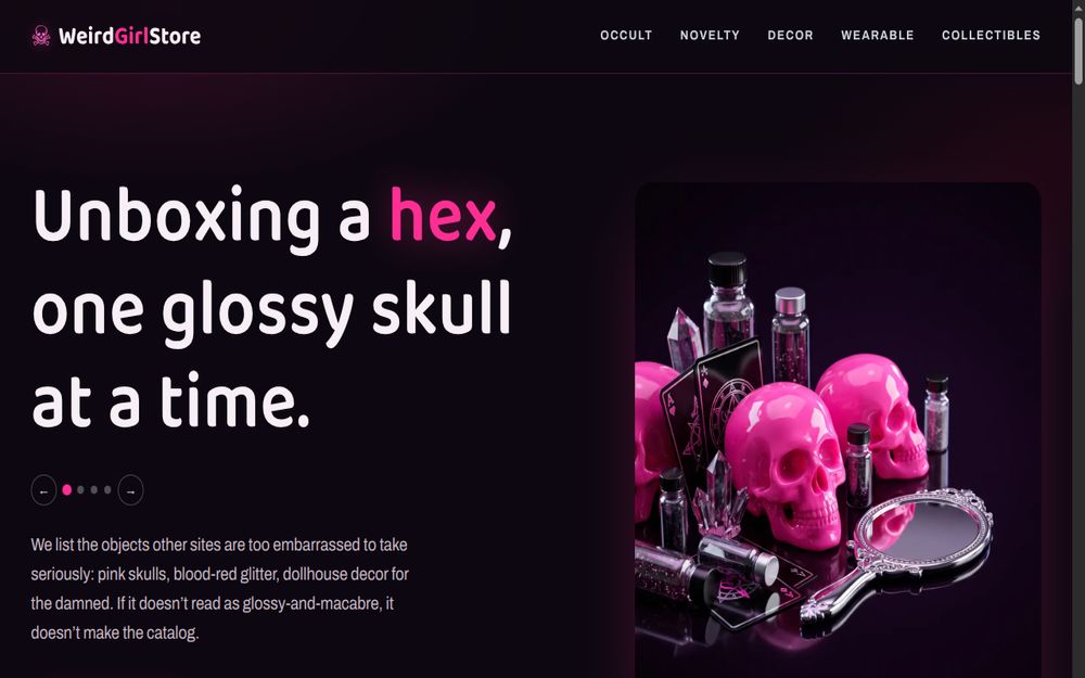 Screenshot of the WeirdGirlStore homepage (weirdgirlstore.com)